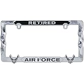 Elektroplate Officially Licensed – United States Retired Air Force Chrome-Plated 3D All-Metal Black Font License Plate Frame Tag Holder for Cars/SUVs/Trucks Weather-Proof Automotive Accessory
