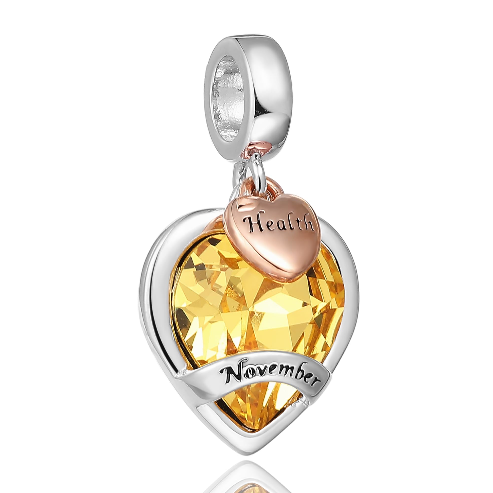 November Birthstone Charms for Women Bracelets Yellow Heart Charm fit Pandora Bracelets Jewellery Gifts for Women Girls