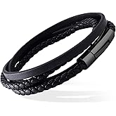 555Jewelry Stainless Steel Braided Wrap Layered Leather Cord Magnetic Bracelet