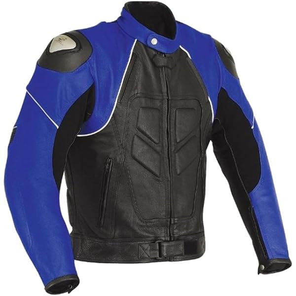 Classyak Men's Genuine Leather Black n Blue Motorbike Jacket Cow