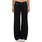 Wanduyini Adjustable Waist Straight Leg Jeans for Women Y2K Baggy Jeans with Snap-Button Mid Low Rise Denim Pants