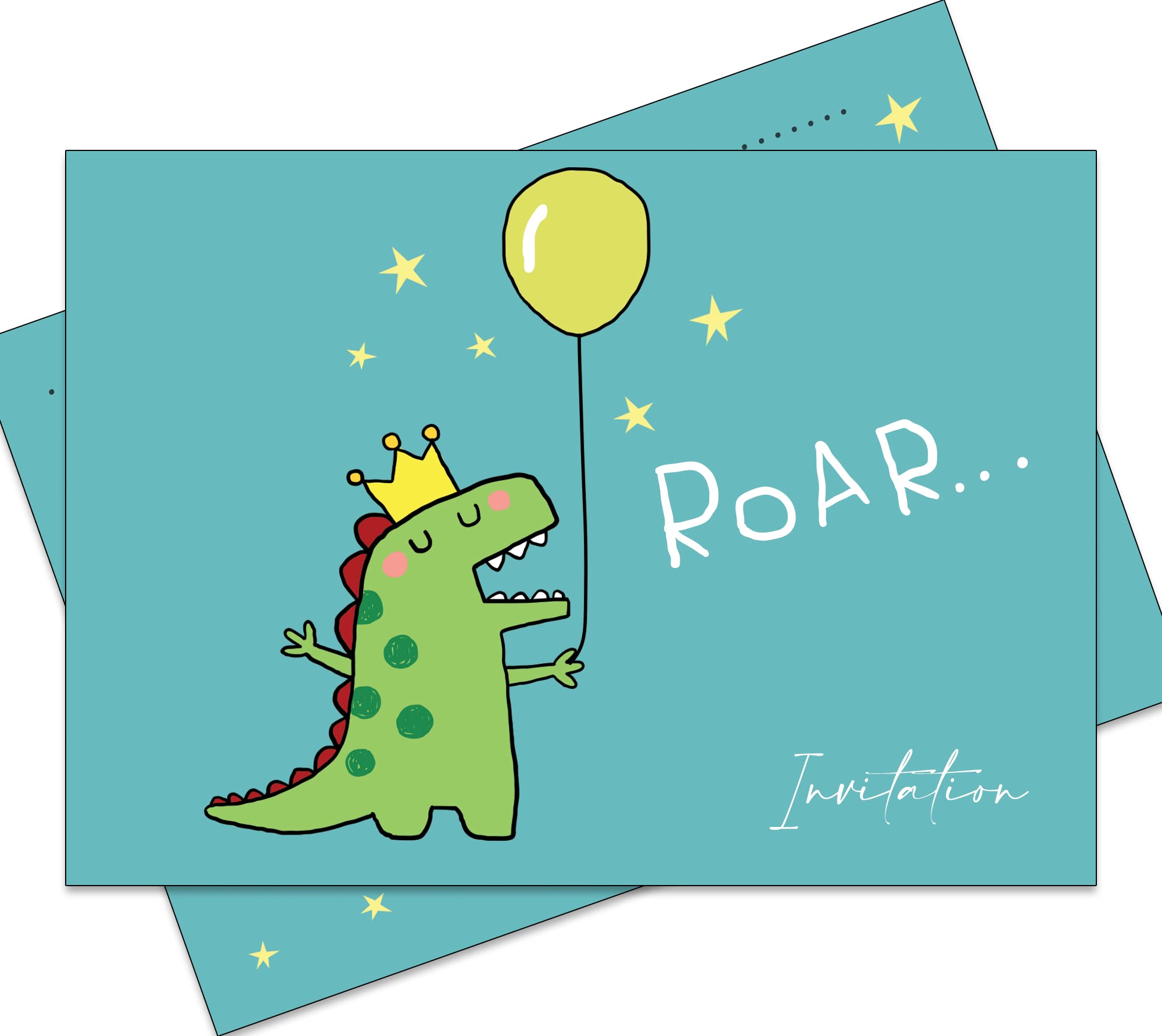 Bear and Bee 20 Eco Friendly Birthday Invitations for Children - Dinosaur with Balloon Invites