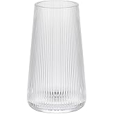 8" High Clear Glass Vase for Flower, Flower Vase for Bouquet, Ribbed Vases, Modern Glass Vase for Living Room, Bedroom, Dinning Table, Wedding, Centerpiece (Clear, 4.3"x8")