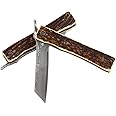 KATSU Handmade Damascus Steel Japanese Razor Pocket Folding Knife with Genuine Deer Antler Handle