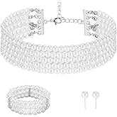 Qiuruoo Faux Pearl Jewelry Set for Women: Pearl Necklace and Earring Set, Choker Necklace for Women, Earrings, Bracelet Set (for Ladies)