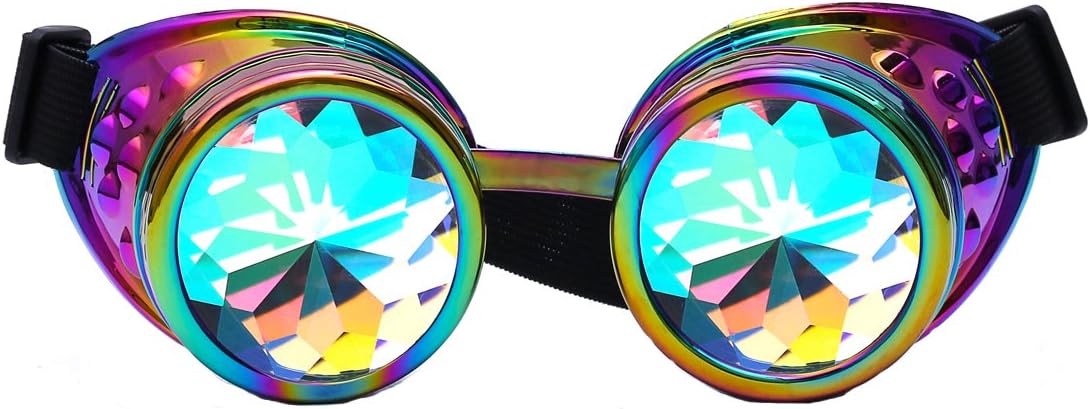 AFUT New Sell Kaleidoscope Goggles - Cyber Real Crystal Prism Steampunk Rainbow Lenses for Halloween Goggles Shows