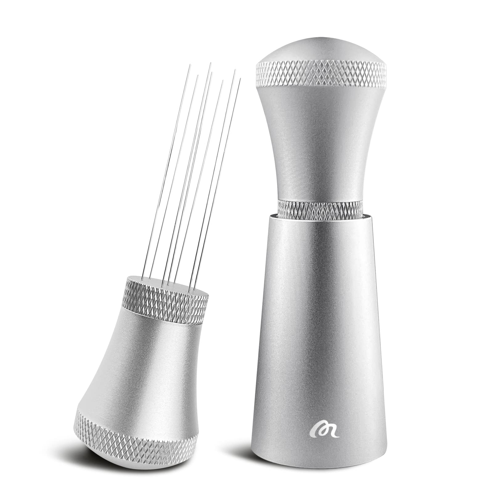 Wdt Tool, Aluminum Alloy Wdt Tool Espresso with Stand, 0.3mm Thick Stainless Steel 7 Needles Coffee Distributor for Barista, Silver (3 Replacement Needle)