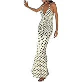 Verdusa Women's 3D Floral Polka Dots Maxi Dress Vintage Criss Cross Fishtail Cami Dresses