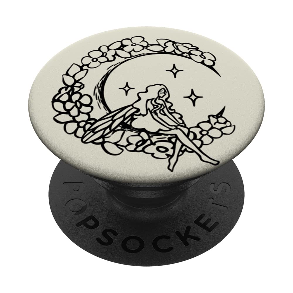 Coquette Fairy sits in Crescent Moon with Flowers PopSockets Swappable PopGrip