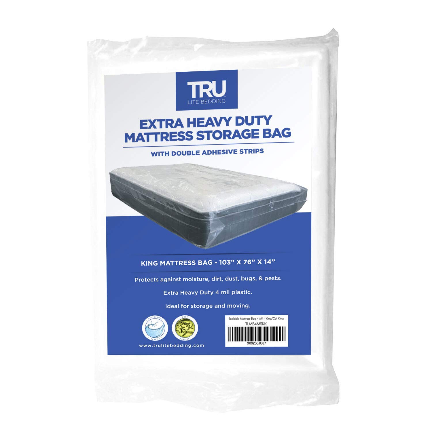 TRU Lite Mattress Storage Bag - SEALABLE Mattress Bag for Moving - Heavy Duty Extra Thick 4 Mil Plastic - Fits Standard, Extra Long, Pillow Top Sizes - for Twin Size Bed