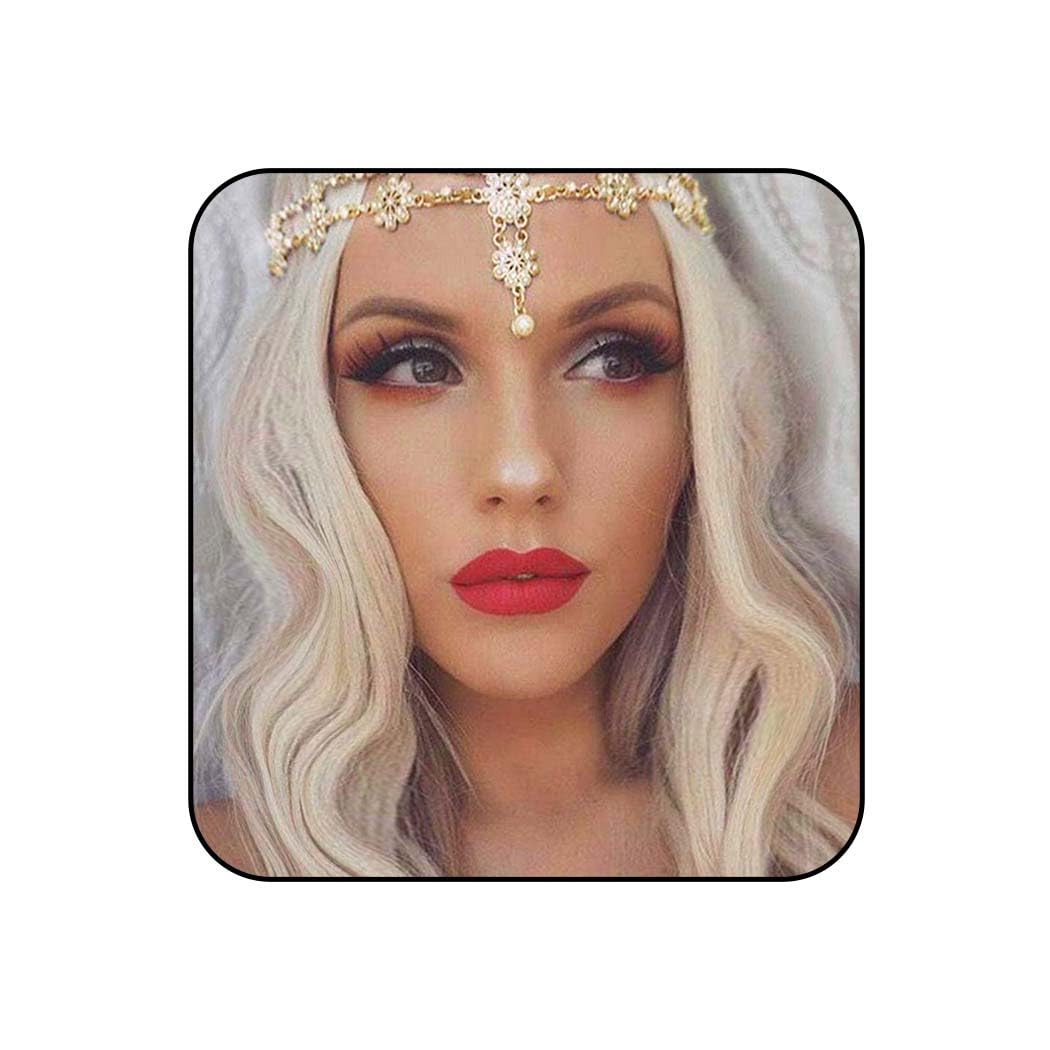 Jovono Boho Hair Head Chain Gold Flower Pearl Headband Hair Accessories Jewellery for Women