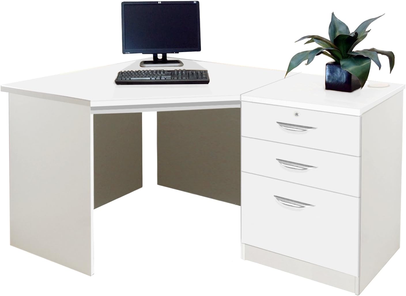 Home Office Furniture Uk Drawer Desk Filing Cabinet Living Room Corner Table Set Wood White Satin Profile 241x238x96 Cm Amazon Co Uk Kitchen Home