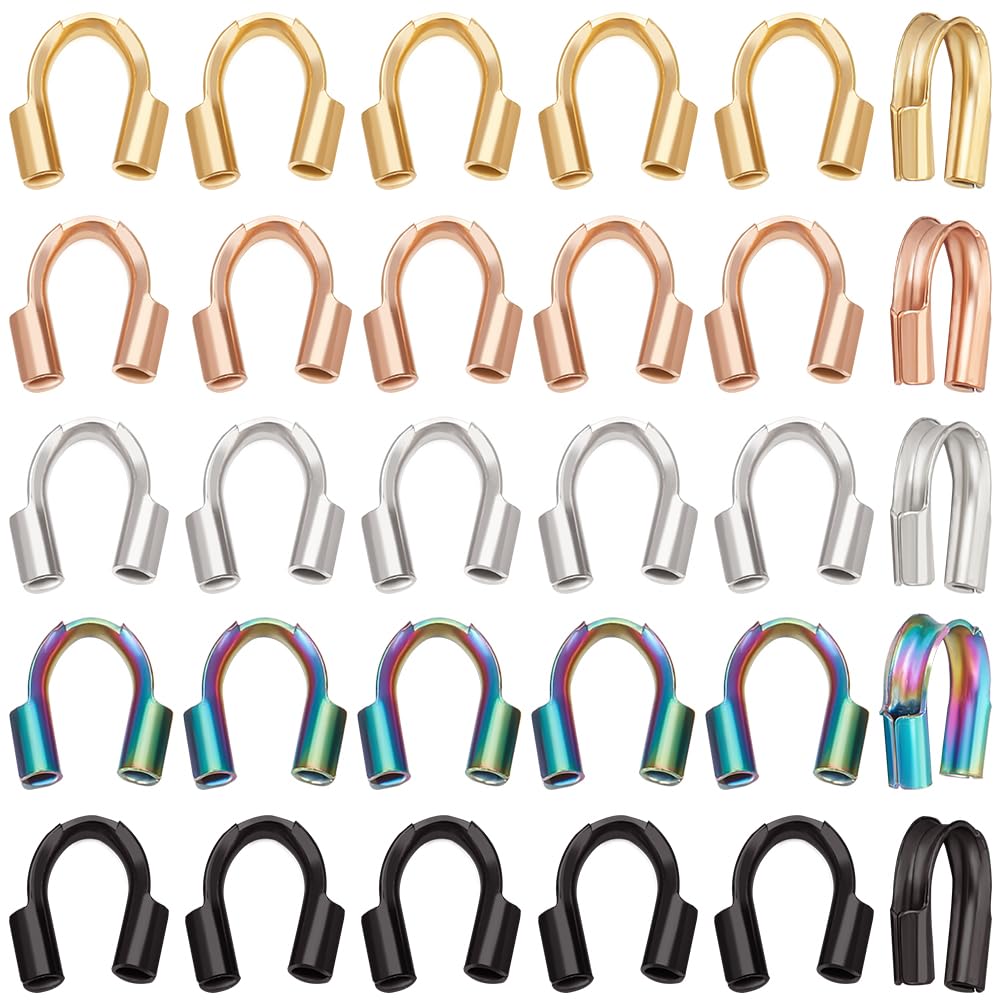 Beebeecraft 1 Box 60Pcs 5 Colors 316 Stainless Steel Wire Guardian U Shape Wire Guard Loops 0.7mm Thread Protector for Jewellery Making Earring Bracelet Necklaces