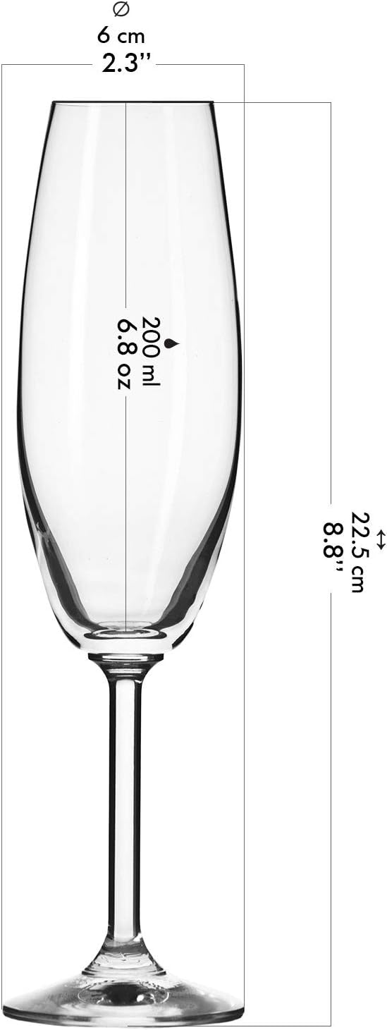 Krosno Crystal Champagne Flute Glasses Set of 6 200 ML Venezia