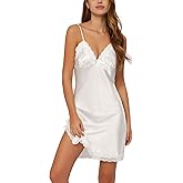 cheibear Womens Satin Lingerie Pajama Dress Camisole Silky Mini Chemise Lounge Bride Slip Nightgowns
