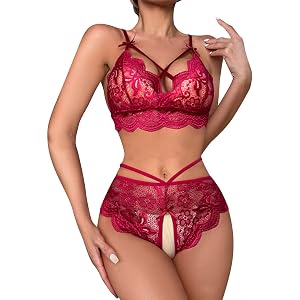 XovLAHzY Women's Lingerie Sets 2 Piece Strappy Lace Nightwear Babydoll | Halter Neck High Waisted Backless Sleepwear