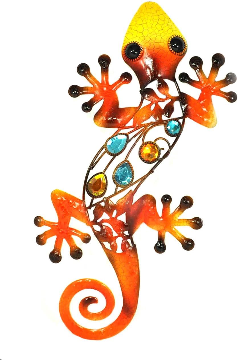 Wall Art Hanging Metal Gecko Lizard (Orange)
