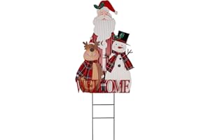 HOMIRABLE Christmas Decorations for Home Outdoor Santa Claus Snowman Elk Garden Stakes 30.3 inch Decorative Welcome Yard Signs Metal Stakes for Outside Lawn Porch Thanksgiving Holiday Xmas Patio Pathway Decor