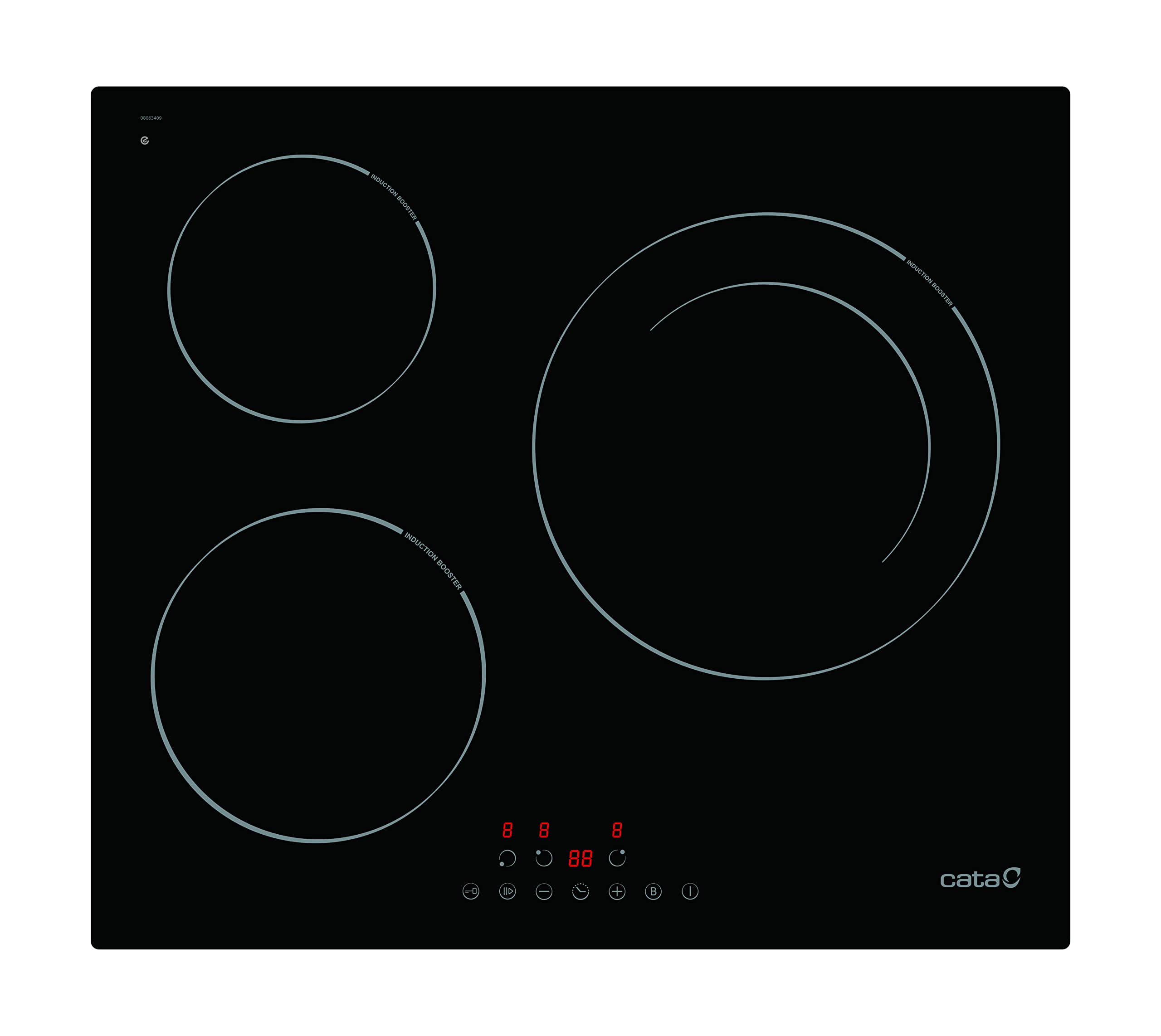Cata-Placa-Induccion-IBZ-6303-BKG-con-3-Zonas-de-Coccion-con-Booster-y-una-Zona-Gigante-Doble-con-9-Niveles-de-Potencia