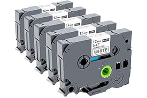 Zencoma Label Maker Tape Replacement for P Touch TZ Tape 12mm 0.47 Laminated White Ptouch TZe TZe-231 Work with PT-D210 PT-H110 PTD-600 PT-D400 26.2 Feet, 5 Pack