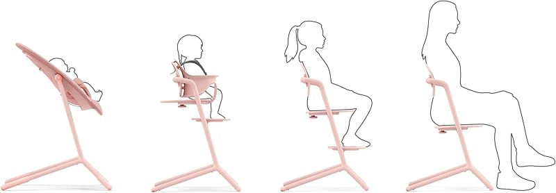 Gold LEMO Seggiolone 4-in-1, 0 - 99 Anni, Dalla Nascita, Include Sdraietta, Sedile per Bambini, Vassoio, Riduttore per Neonati, Poggiatesta e Adattatore, Alluminio/Plastica, Pearl Pink (Rosa)