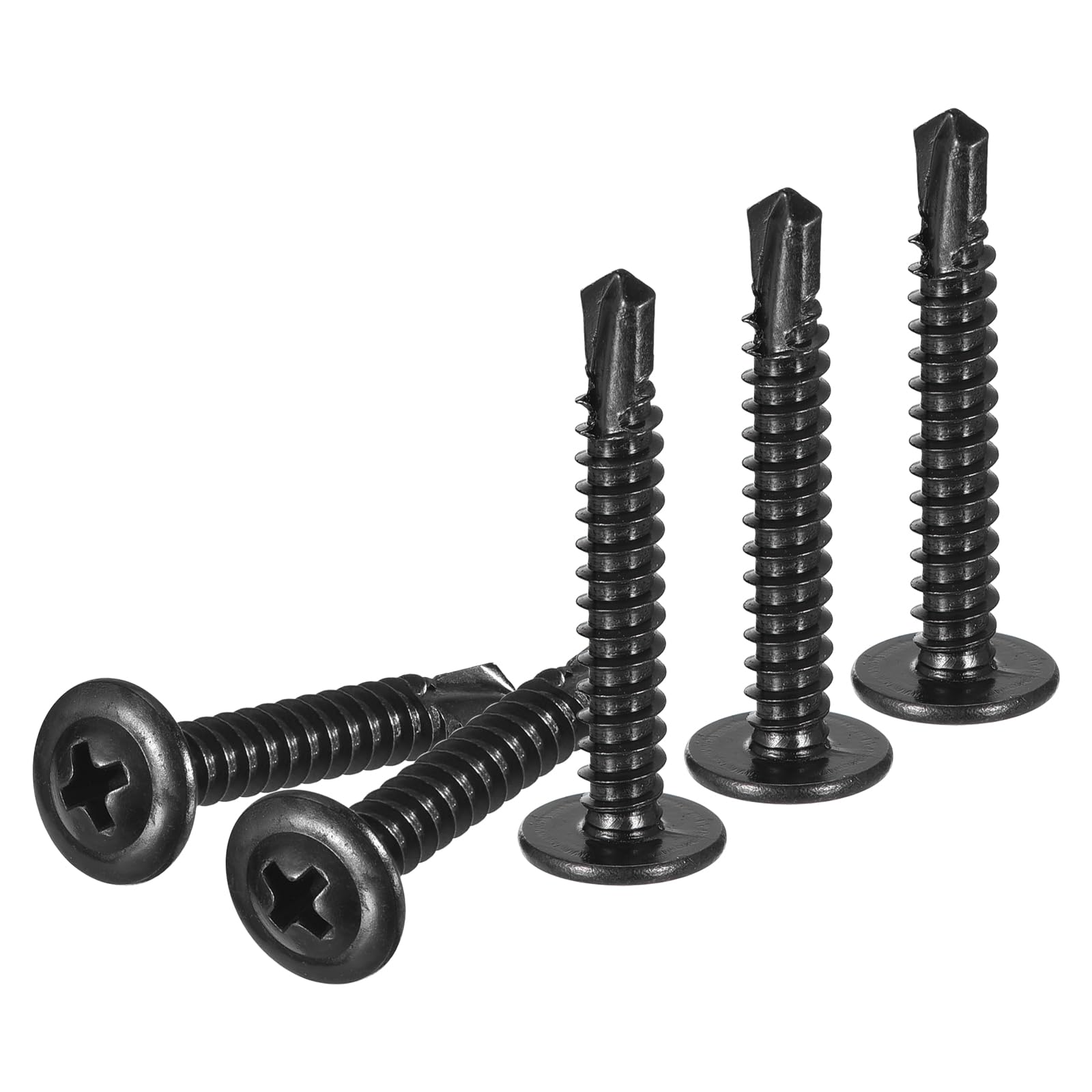 DTGN #10x1-1/4 Sheet Metal Screws - 50Pack - for Wood, Furniture - 410 Stainless Steel Phillips Round Head Washer Drill Tail Self Tapping Screws - Black