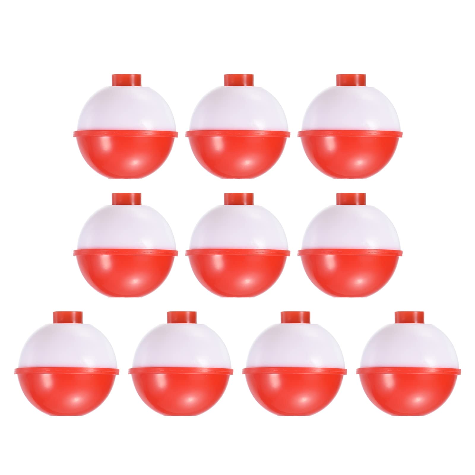 PATIKIL 1.25 Inch Fishing Bobber, 10 Pack Hard ABS Push Button Round Buoy Fishing Float Tackle, Red and White
