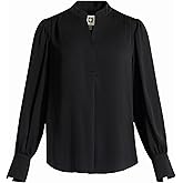 Anne Klein Womens Plus-Size Long Sleeve V-Neck Pleated Top