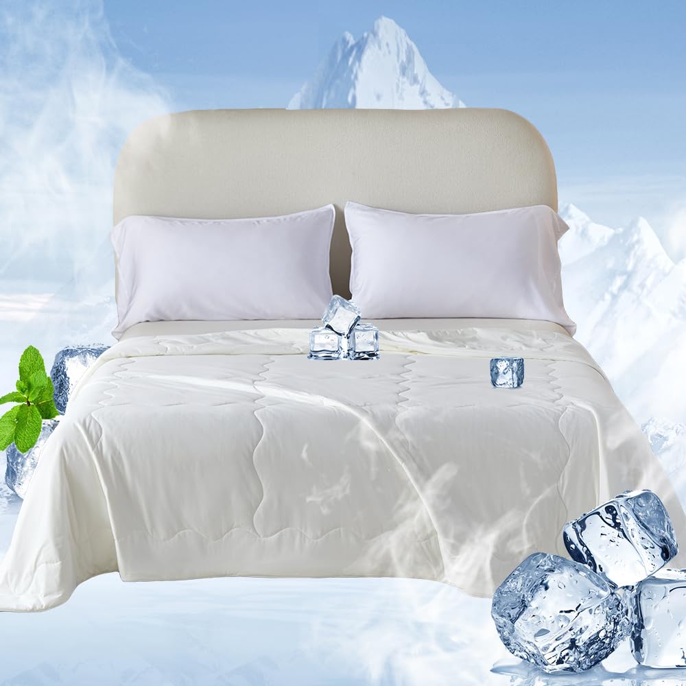 Simple&Opulence Cooling Blanket,Summer Duvet with Cool Fiber,Cold Quilt Double-Sided for Night Sweats(Beige,200×225cm)