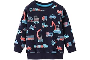 Akyzic Toddler Boys Sweatshirts Cotton Crewneck Truck Shirt Dinosaur Long Sleeve Pullover Tops Tees 2-8T