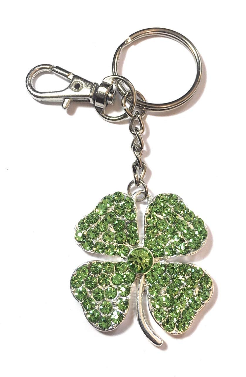 FizzyButton Gifts Four-Leaf Clover Keyring Key Ring with Rhinestone Charm and Lobster Clasp