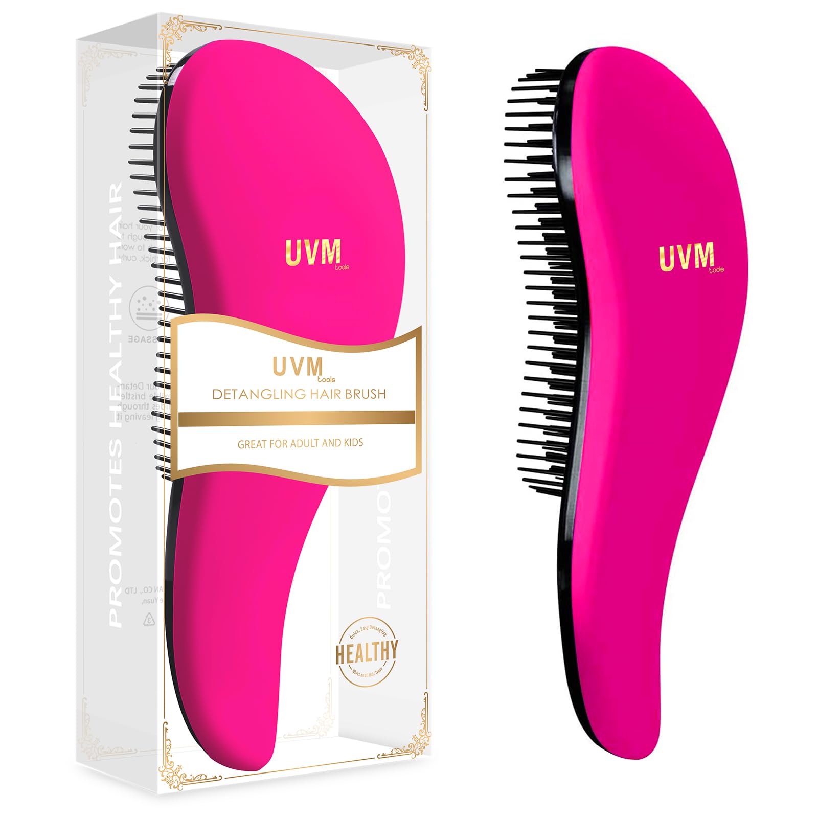 Detangling Brush for All Types Hair, Curly, Straight, Dry & Wet Hair - for Kids, Women, Toddlers & Men (Rose Red)