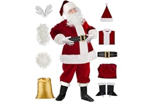 YAOGEG Santa Claus Costume Santa Suit Adults Men,Velvet Santa Outfit Christmas Santa Suit Costume
