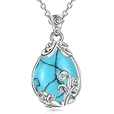 POPLYKE Sterling Silver Gemstone Teardrop Pendant Necklace Crystal Jewelry for Women