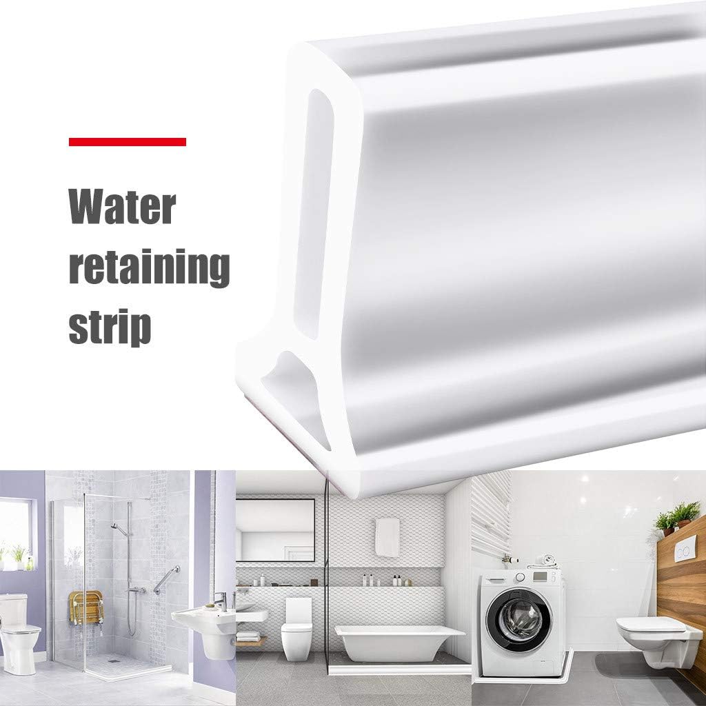 YAMY Bathroom And Kitchen Water Retaining Strip, Collapsible Shower Threshold Water Dam, Self-Adhesive Shower Barrier Water Stopper, Waterproof Water Flow Block Seal Strip (20inch, White)