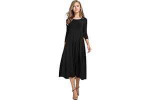 HOTOUCH Women's 3/4 Sleeve A-line and Flare Midi Long Dress