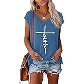 LOOKFACE Women's Faith V-Neck Tees Cap Sleeve Graphic T-Shirts