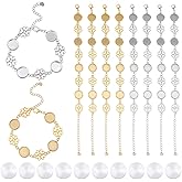 DICOSMETIC 10 Sets 2 Colors Bracelet Bezel Settings DIY Blank Bracelet Making Kit 12mm Stainless Steel Tray Bracelet Blanks Jewelry Base Cabochon Tray with Alloy Flower Chain for Jewelry Making