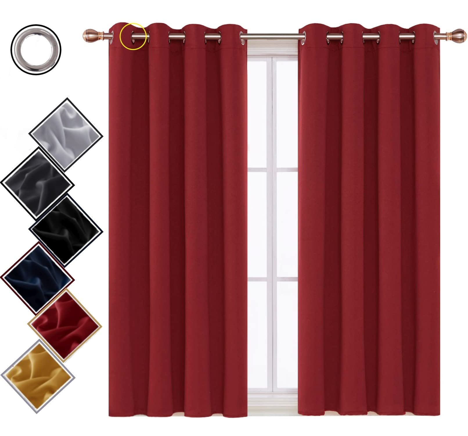 funky gadgets Blackout Curtains for Bedroom Thermal Insulated Blackout Curtains 70 to 90% Light Blocking Eyelet curtains for Living Room 2 Panels, 46 x 72 Inch, Red