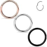 SCERRING 3-10PCS 14G Stainless Steel Hinged Clicker Segment Septum Nose Lip Ring Hoop Cartilage Tragus Sleeper Earrings Body Piercing Jewelry 8mm 10mm 12mm 14mm 16mm