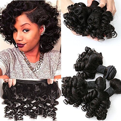 ATOZQueen Funmi Human Hair Bundles Nature Black Short Spiral Bouncy Curl Hair 4 Bundles 50G/Bundle 200Gram in Total (4pc 10inch)