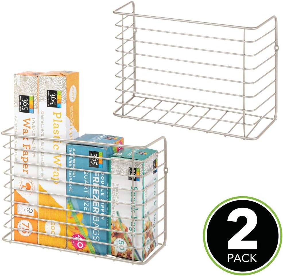 Amazon Com Mdesign Farmhouse Metal Wire Wall Cabinet Door Mount Kitchen Storage Organizer Basket Rack Mount To Walls And Cabinet Doors In Kitchen Pantry And Under Sink 2 Pack