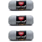Red Heart Super Saver Yarn for Crocheting &amp; Knitting, Dusty Gray, 3-Pack | #4 Medium Worsted Weight Acrylic Soft Yarn for Blankets, Beanies, Amigurumi, and Beginner Projects, 364 yards, 198g/7oz