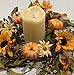 Harvest Hollows Fall Candle Ring Handmade Small Autumn Wreaths Artificial Sunflowers Daisies Pumpkins Berries Wheat Fall Leaves