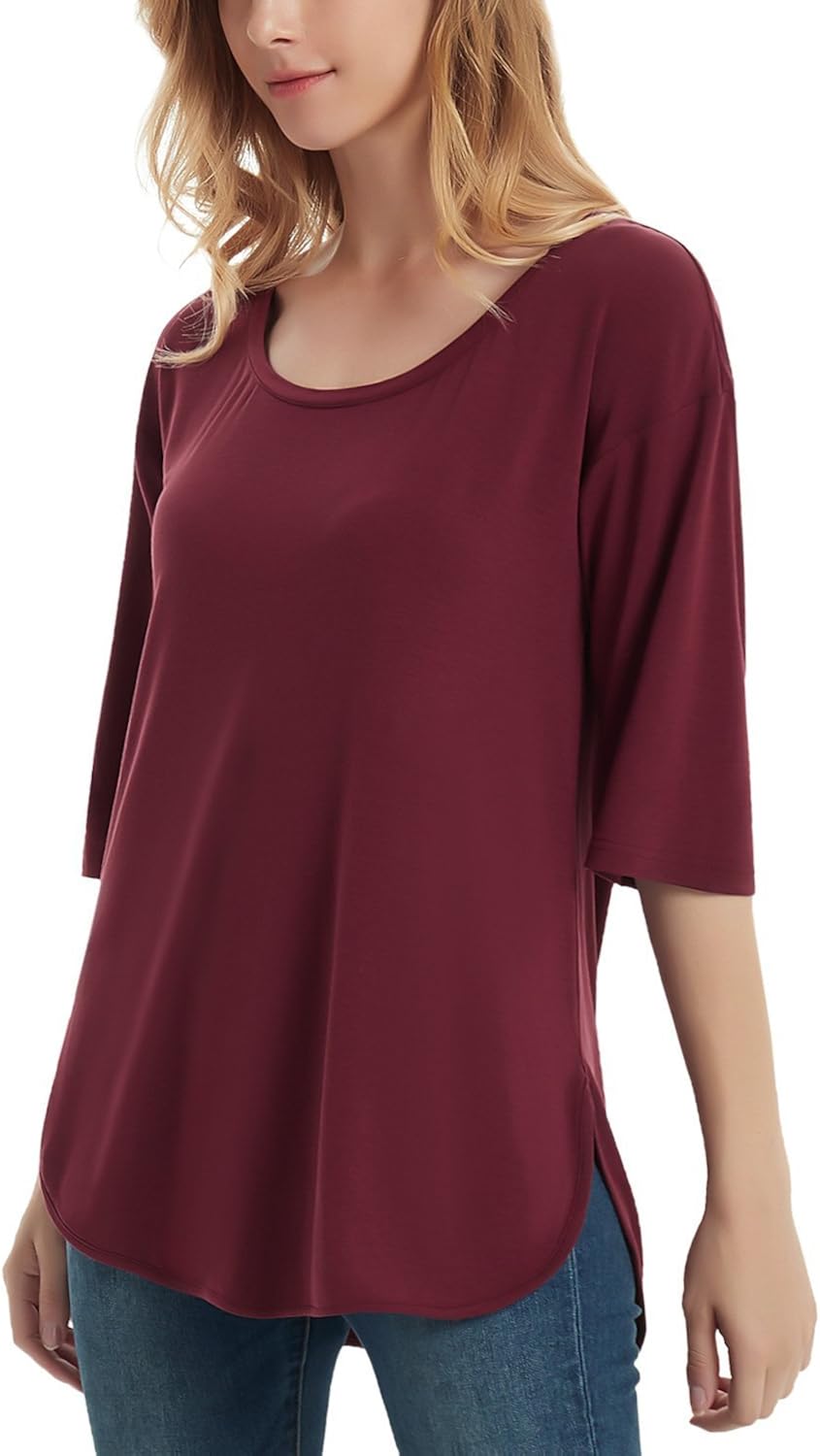 womens tunic tops with elbow length sleeves