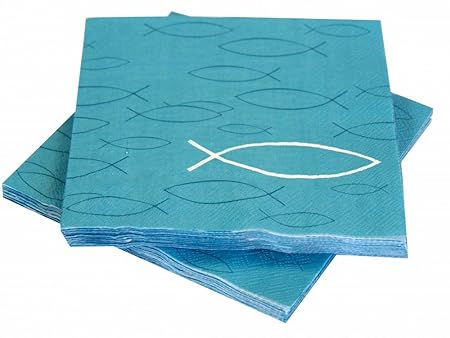 20 Servietten Fisch Petrol Blau Kommunion Konfirmation Taufe Deko Tischdeko