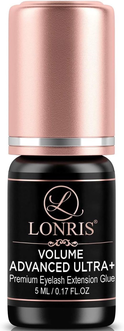 7-8 Weeks Retention/Eyelash Extension Glue Volume Advanced Ultra+ LONRIS Lash 5 ml/1-2 Sec Drying time/Maximum Bonding/Semi-Permanent Extensions Supplies/Professional Use Only Black Adhesive
