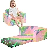 lasoftan Toddler Couch, 2-in-1 Soft Kids Couch Bed Fold Out, Toddler Chairs Comfy for Boys & Girls, Convertible Kids Sofa to Lounge for Playroom, Gift for Birthday, Children's Day - Glow Unicorn | Portable, Convertible, Removable Cover