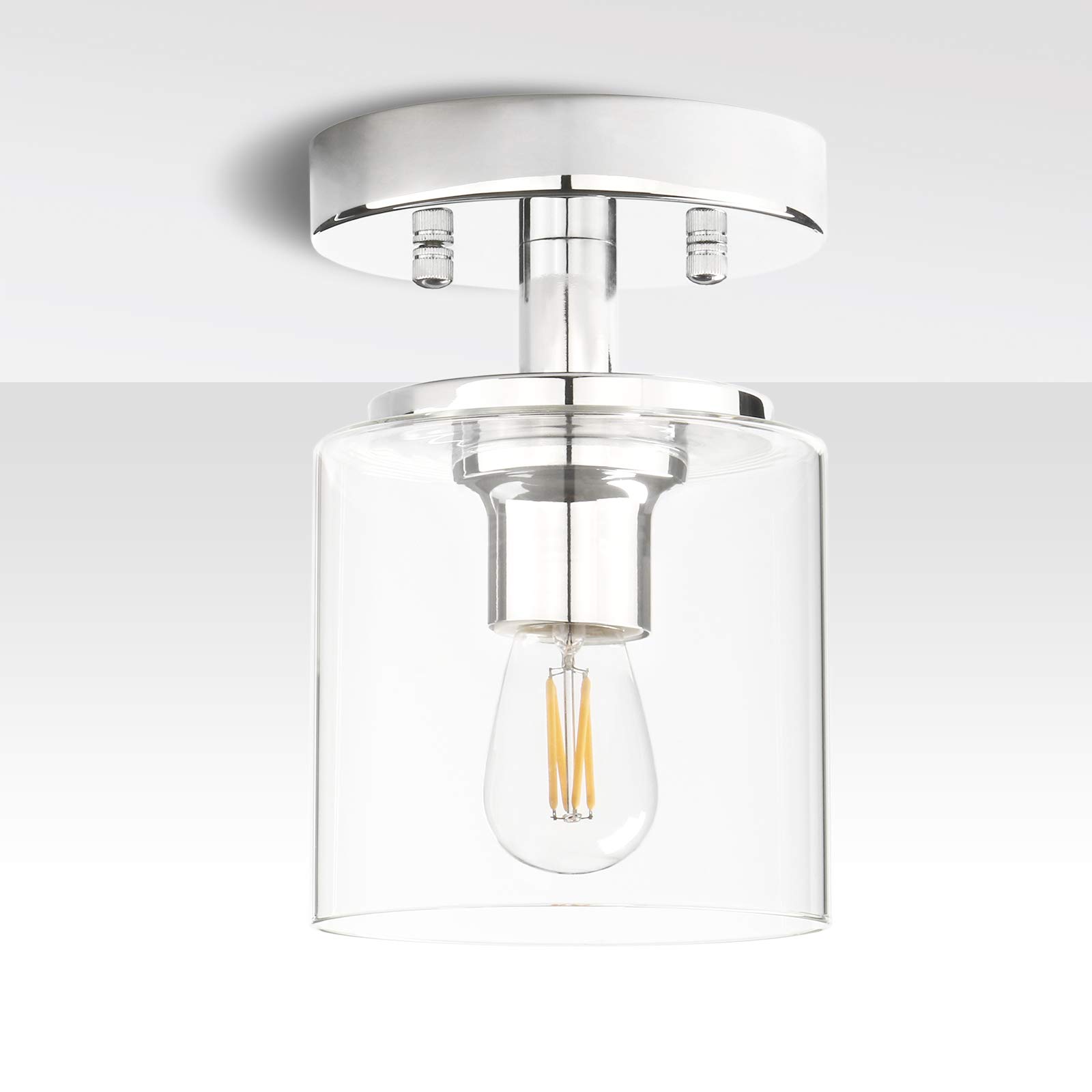 Yosoan Industrial Glass Ceiling Lights, Edison Pendant Light Fitting, Flush Ceiling Light Fixture, E27 Srew (Chrome)