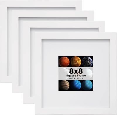 EGOFINE 8x8 Frame Set of 4 Solid Wood with Acrylic Glass 4x4 Mat or 20x20cm